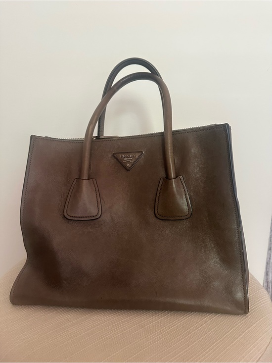 Prada Handbags - Prada GLACE’CALF Leather Tote with Double Handles - Gray